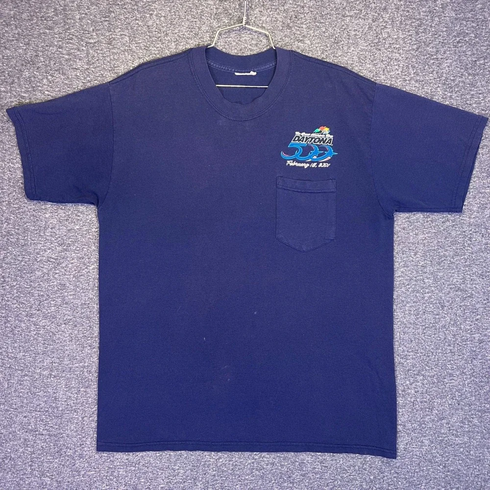 Daytona 500 Shirt Mens L Navy‎ Blue Vintage 2001 Racing Pocket Graphic Tee